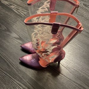 Cape Robbin Pink and Purple Heeled Boots clear plastic stiletto